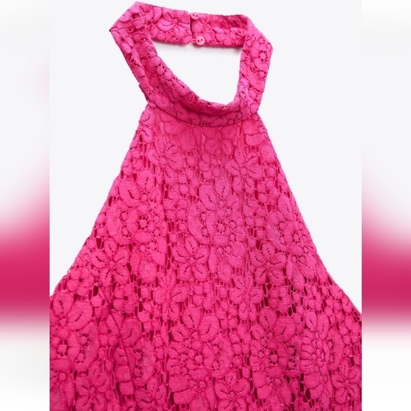 Zara * Fuchsia Pink Lace Halter Midi Dress Size S and L - Picture 2 of 16